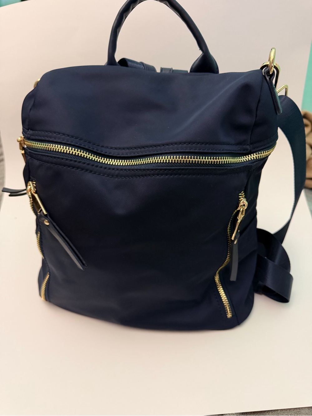 Mystique Boutique Navy Backpack Tote with Gold Hardware